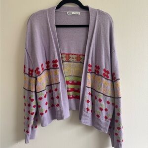 floral & cherry purple slouchy cardigan